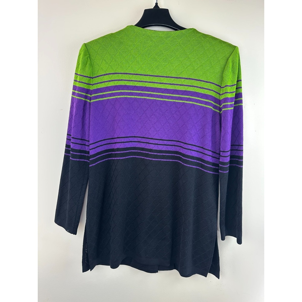 Misook Striped Diamond Knit Cardigan Jacket Large Button Up Exclusively Misook - Picture 10 of 15